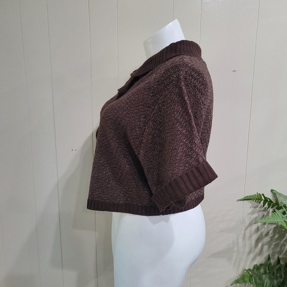 Carducci Knit Poncho Collar Button sweater Brown Shrug Women’s Sz L - Picture 6 of 10